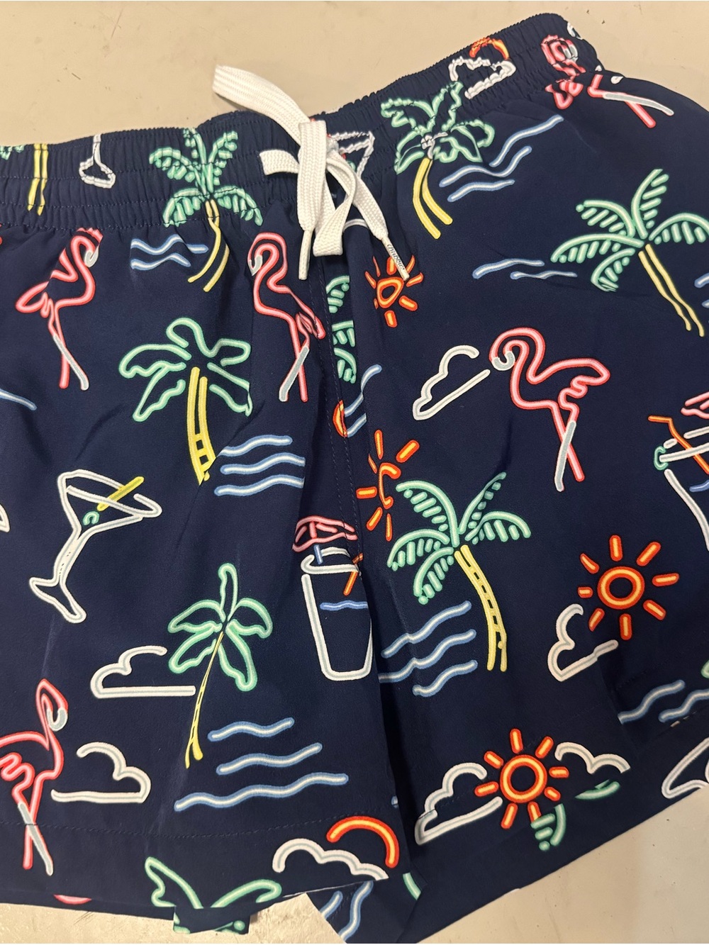 chubbies Navy Tropical Swim Shorts with Neon Accents